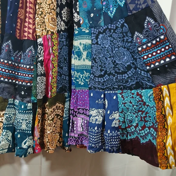 Womens Patchwork Long Maxi Peasant Skirt Boho Heavy Hippie Gypsy Colorful - Picture 3 of 10